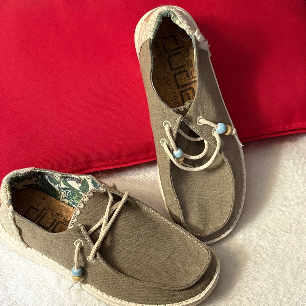 Hey Dude Natural Collection Womens Loafers - light army or sage green Canvas